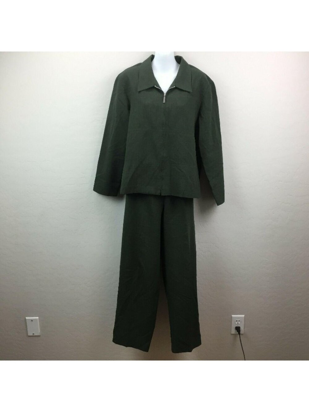 Sag Harbor Dress Womens Dark Olive Green Pant Suit Jacket Set Slacks Office 12